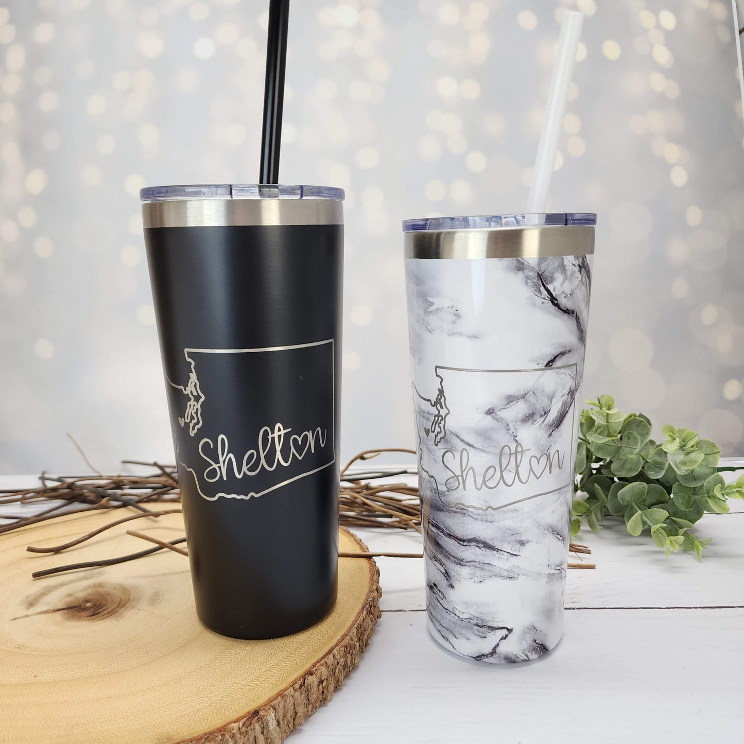 Shelton Washington State Outline Engraved Tumbler