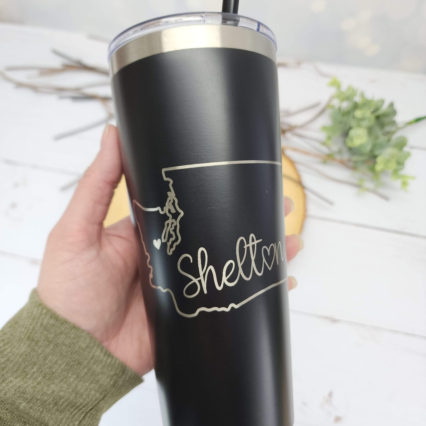 Shelton Washington State Outline Engraved Tumbler