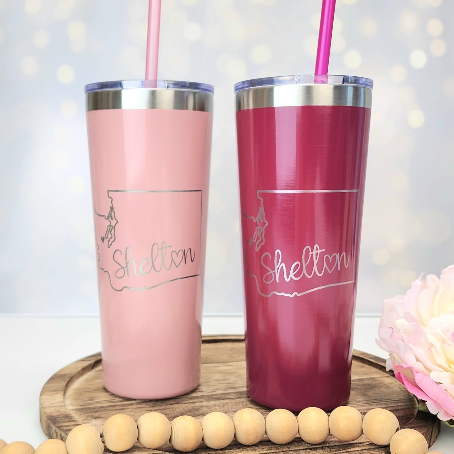 Shelton Washington State Outline Engraved Tumbler