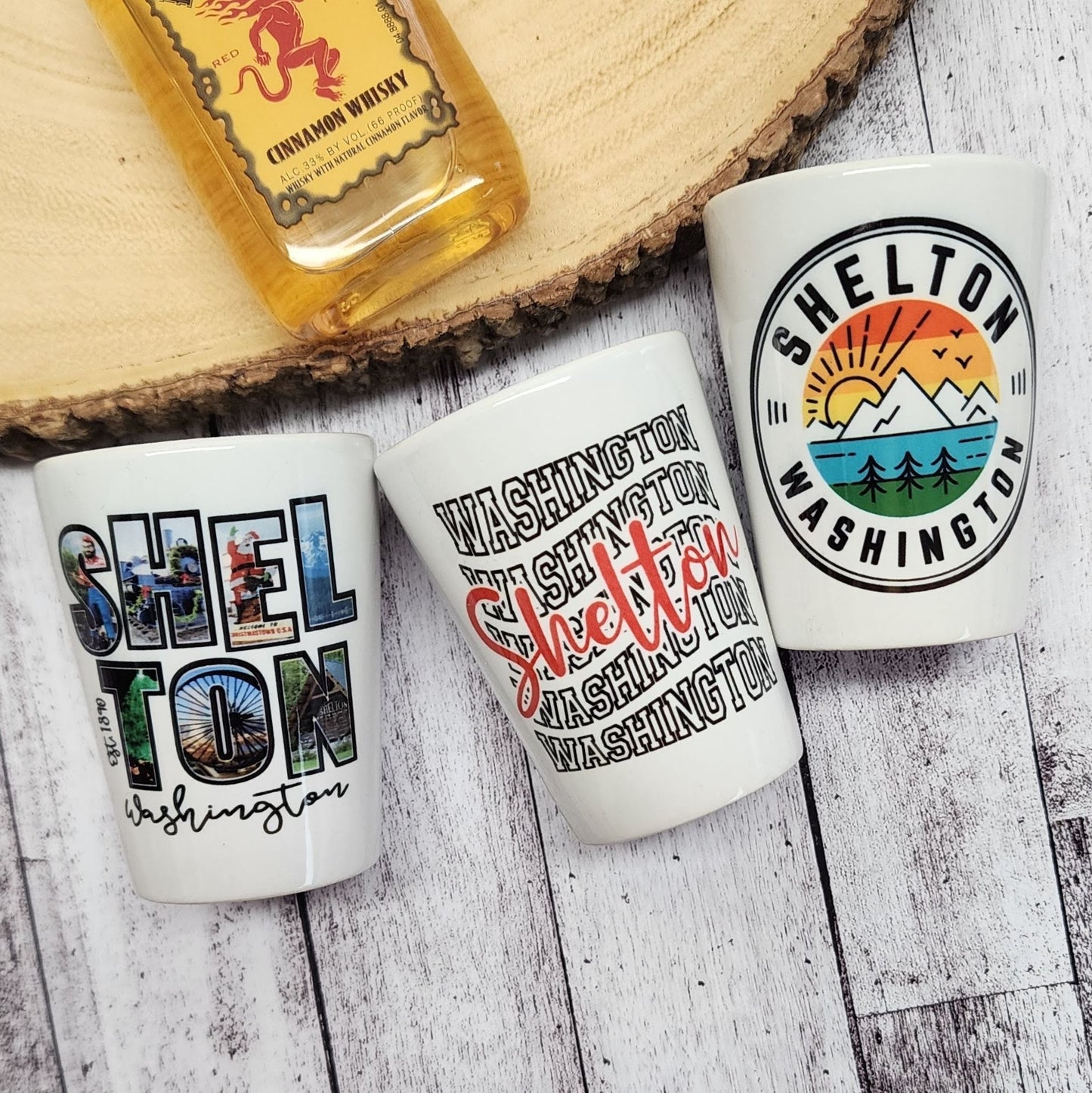 Shelton Washington Stacked Font Shot Glasses