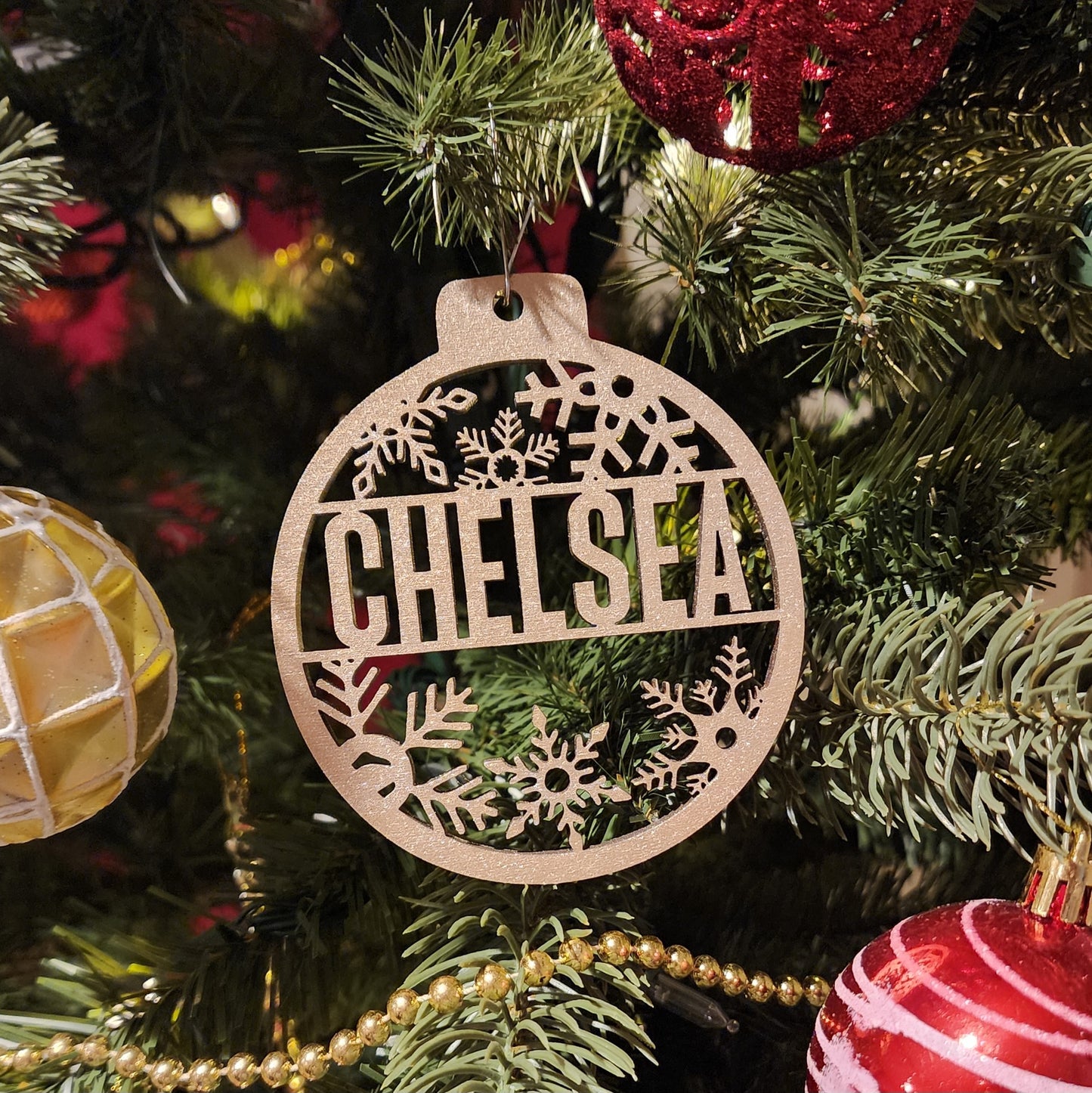 Personalized Round Snowflake Christmas Ornaments