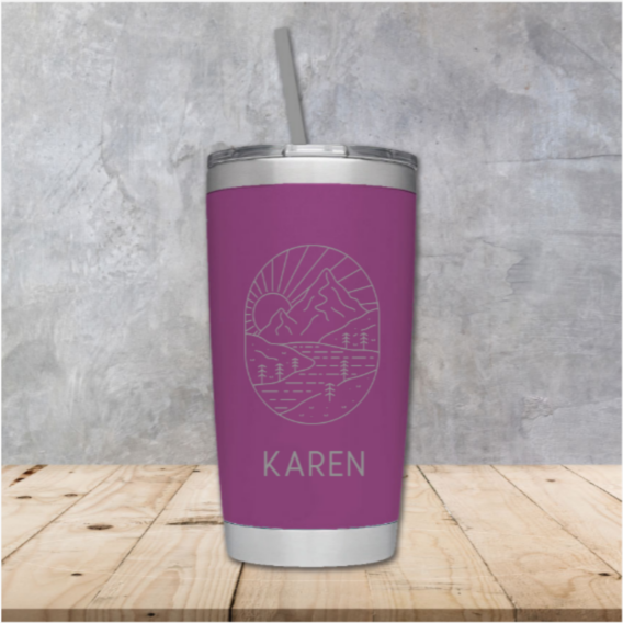 Outdoor Laser Engraved Tumbler with name - 20oz Hot Tumbler with Silver Stainless Straw