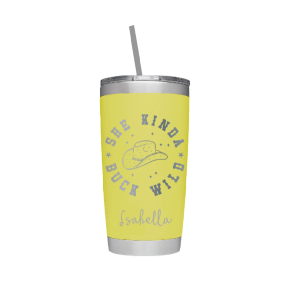 She Kinda Buck Wild Laser Engraved Tumbler with Personalized Name