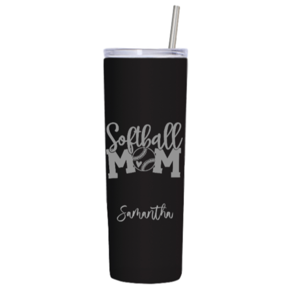 Softball Mom Engraved 20oz Skinny Tumbler - Name Engraved for Free under Graphic