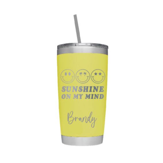 Sunshine on My Mind Laser Engraved Tumbler with Personalized Name
