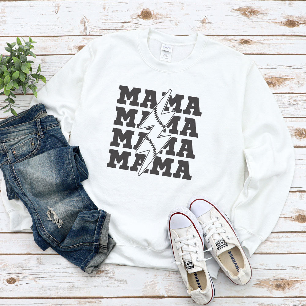 Baseball or Softball Mama Lightning Bolt T-Shirt, Hoodie or Crewneck Sweatshirt