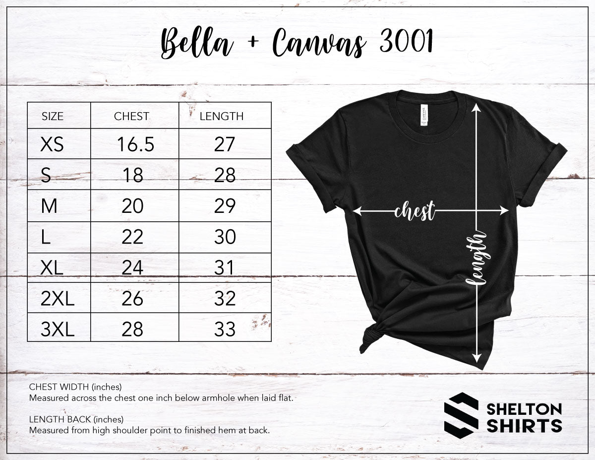 Bella Canvas 3001 size chart