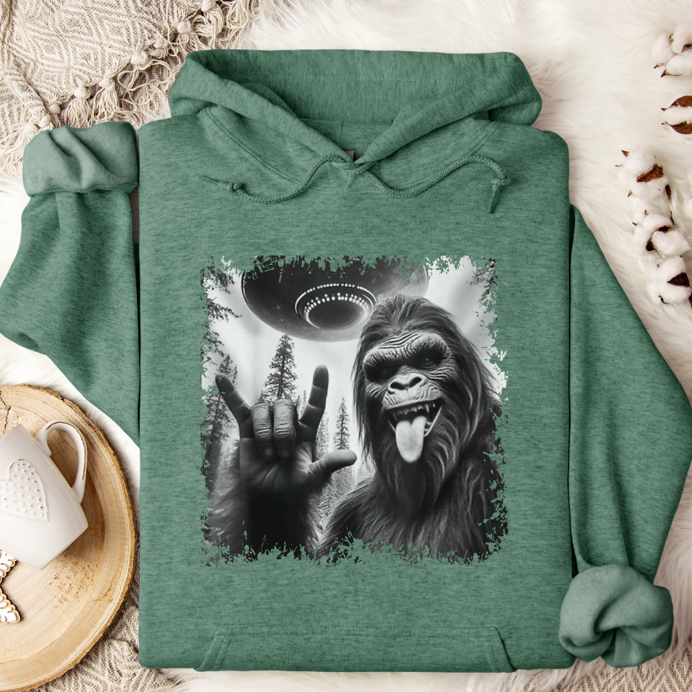 Bigfoot UFO Heather Green Hoodie