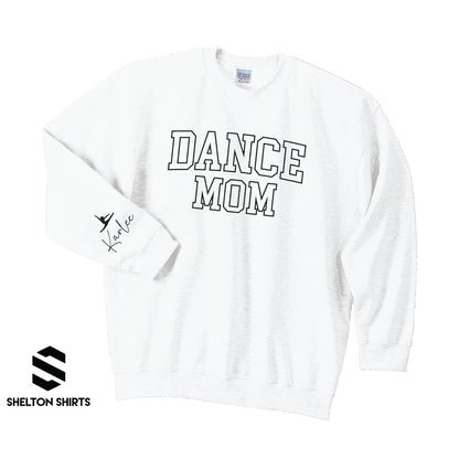 Glitter Dance Mom with Name on Sleeve Sweatshirt, Hoodie or T-shirt