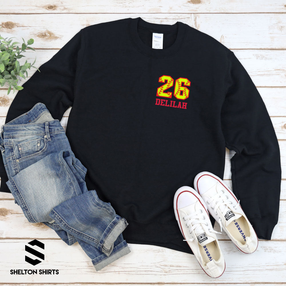 Fastpitch Softball Numbers with Player Name Hoodie, Crewneck or T-shirt