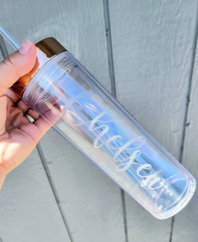 Bridal Party Personalized Handwritten Name Skinny Clear Acrylic Tumbler with Straw