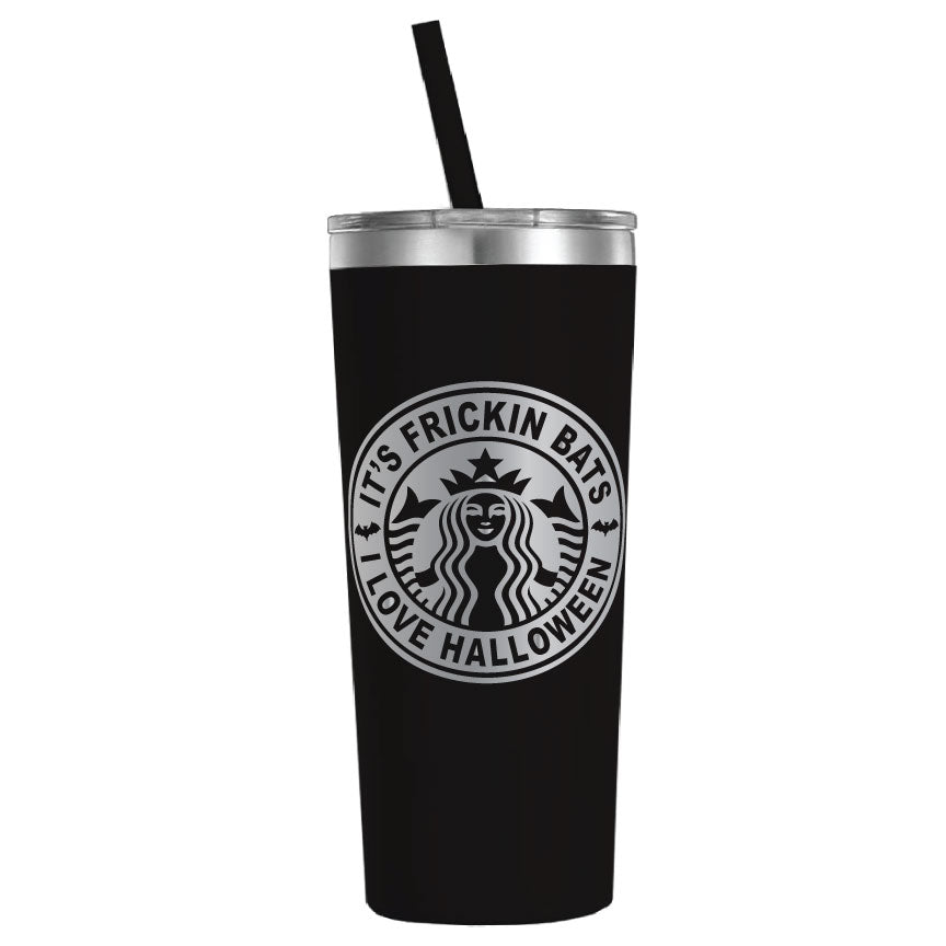 It's Frickin Bats I Love Halloween Starbucks Engraved Black 22oz Tumbler