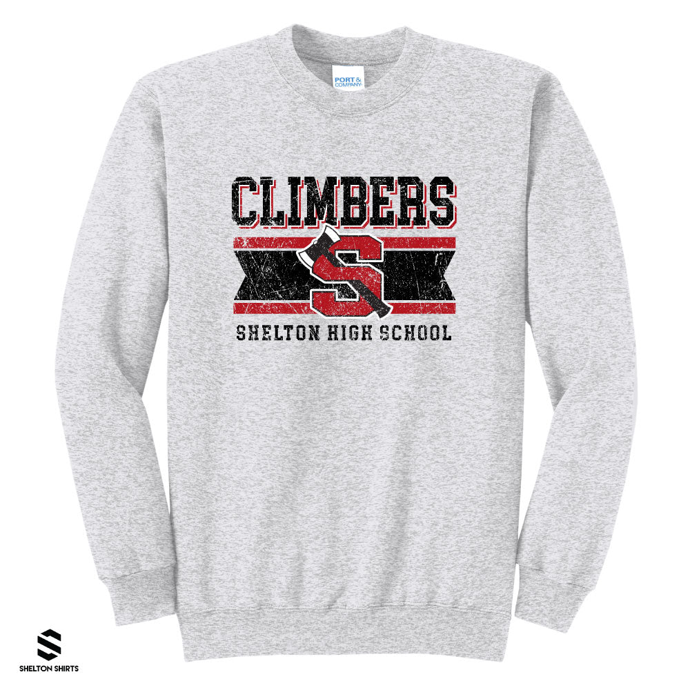 Climbers Shelton High School Logo Grey Crewneck Sweatshirt