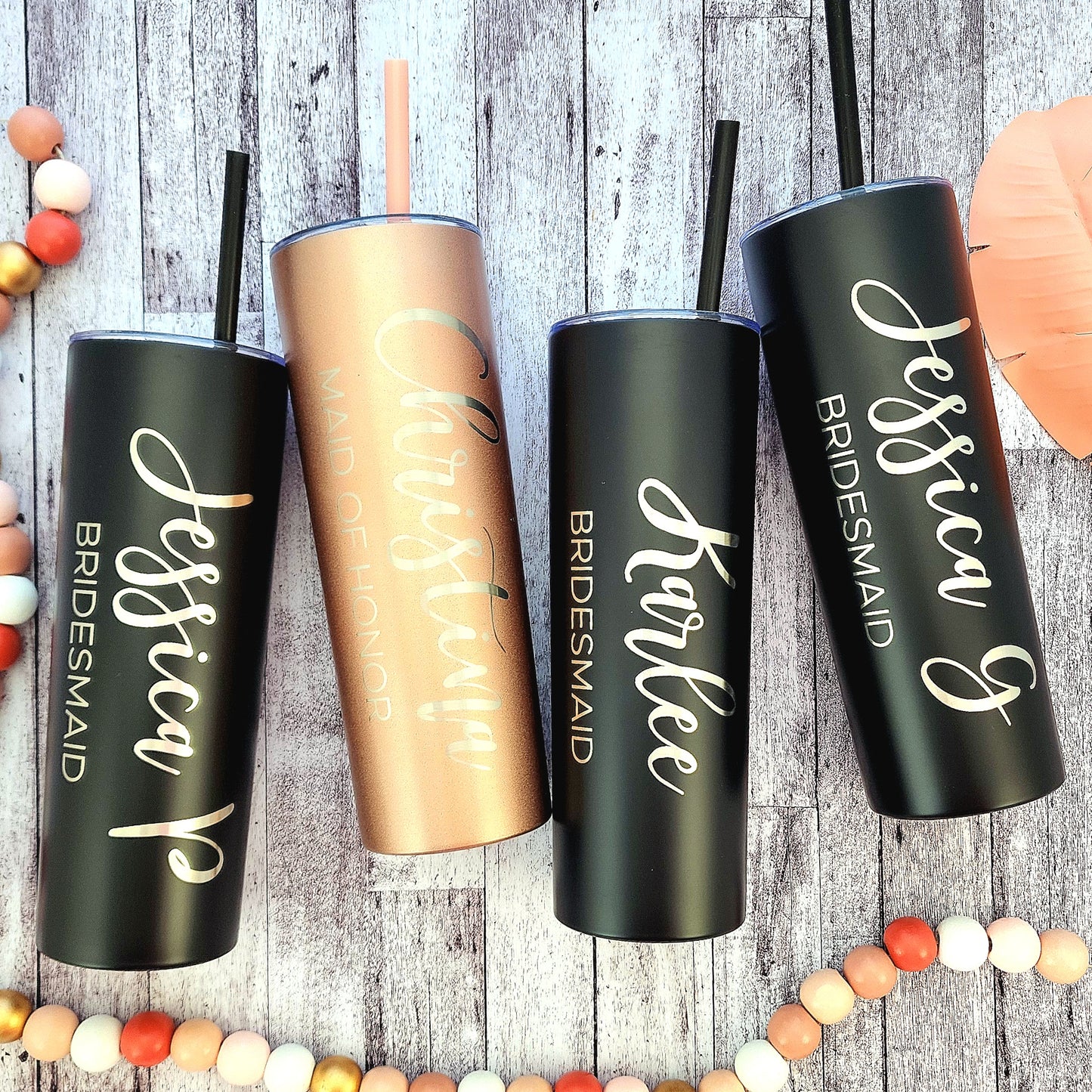 Bridal Party Tumblers with Script Name and Title Engraved