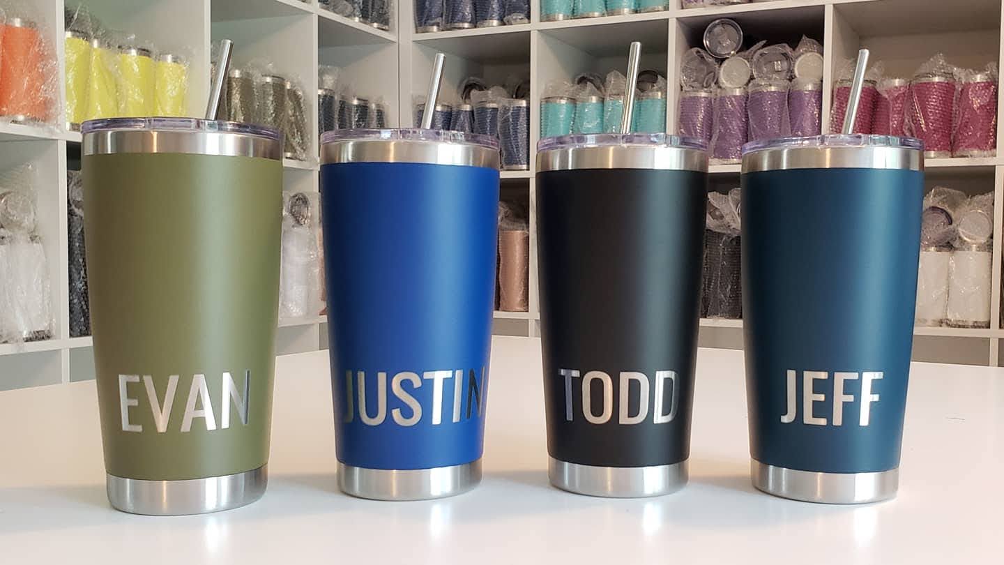 Engraved Black Funny Camping Tumbler with name on Back