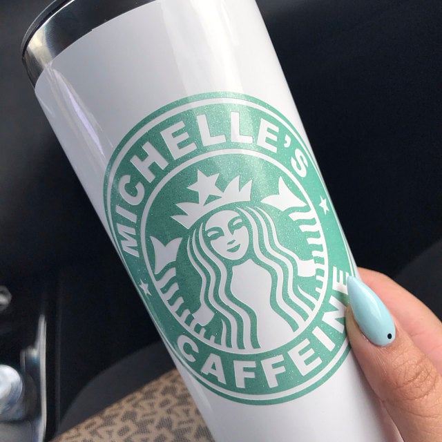 Glitter Blush Hot Tumbler Personalized Black Starbucks Logo