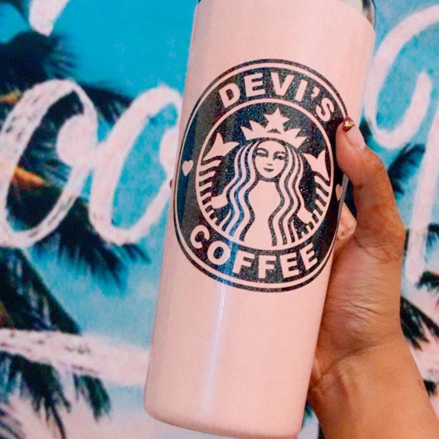 Rose Gold Tumbler with Matte Black Personalized Starbucks Logo Decal