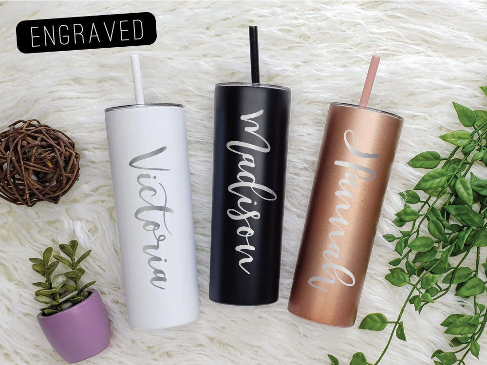 Bridal Party Tumblers with Script Name and Title Engraved