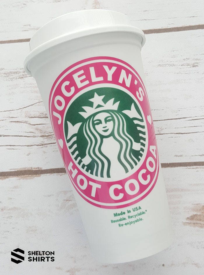 Personalized 16 oz Starbucks Reusable Cup with Custom Vinyl Decal or D