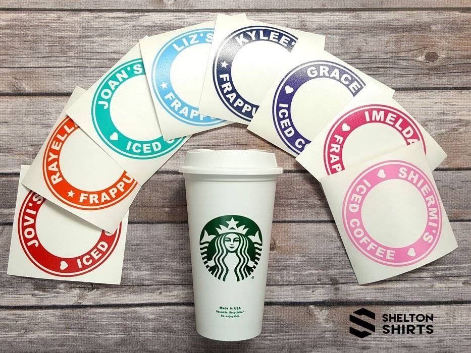 Personalized 16 oz Starbucks Reusable Cup with Custom Vinyl Decal or Decal Only