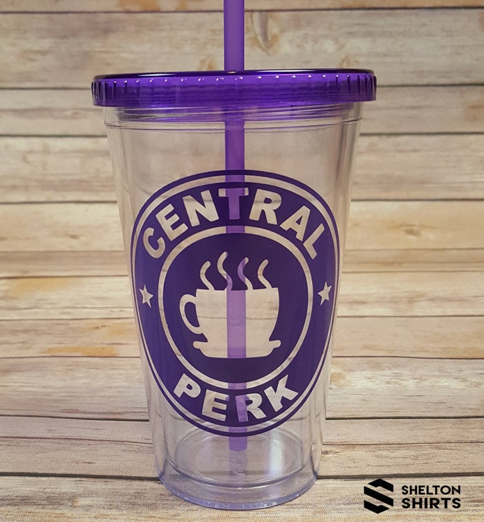 FRIENDS TV SHOW CENTRAL PERK ACRYLIC TRAVEL TUMBLER Straw Cup NEW