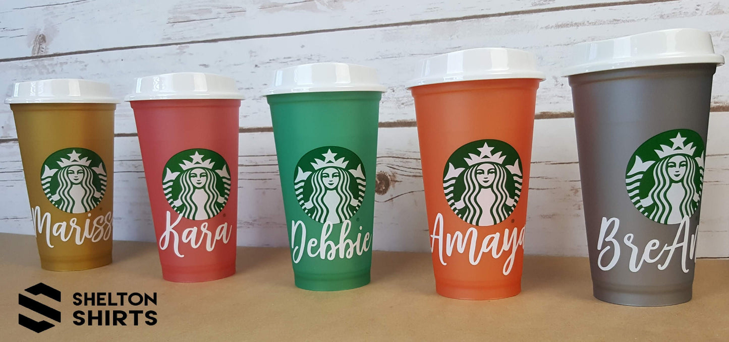 Personalized Shimmery Starbucks Reusable Cups - Your choice of 5 colors