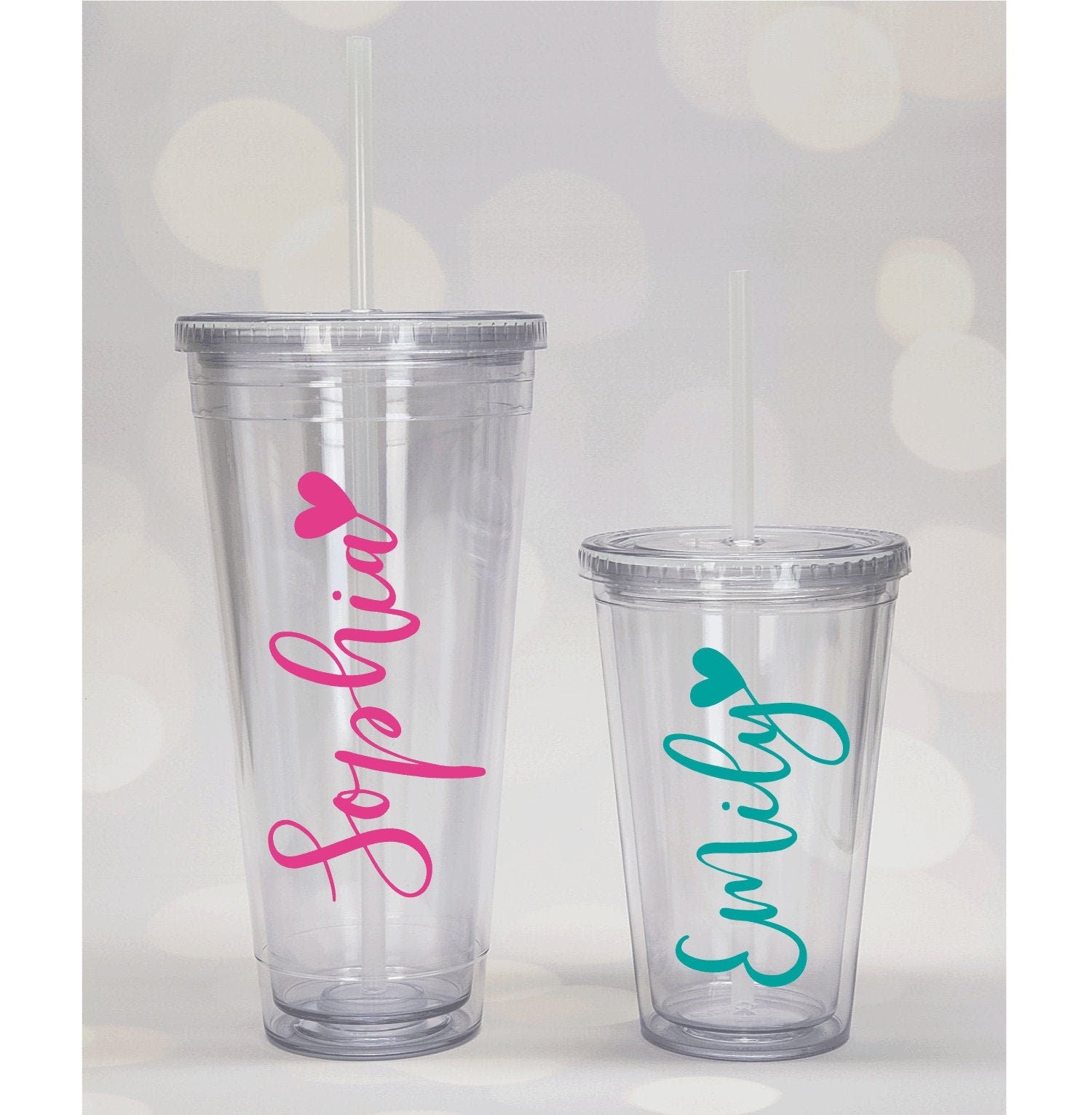 Script Name with heart on Clear Acrylic Tumbler with Straw – SheltonShirts