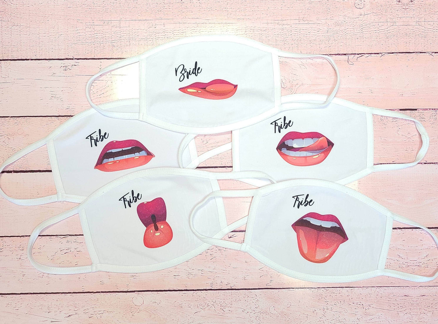 Bachelorette Party Lips Face Mask with Personalized Text - Single Mask