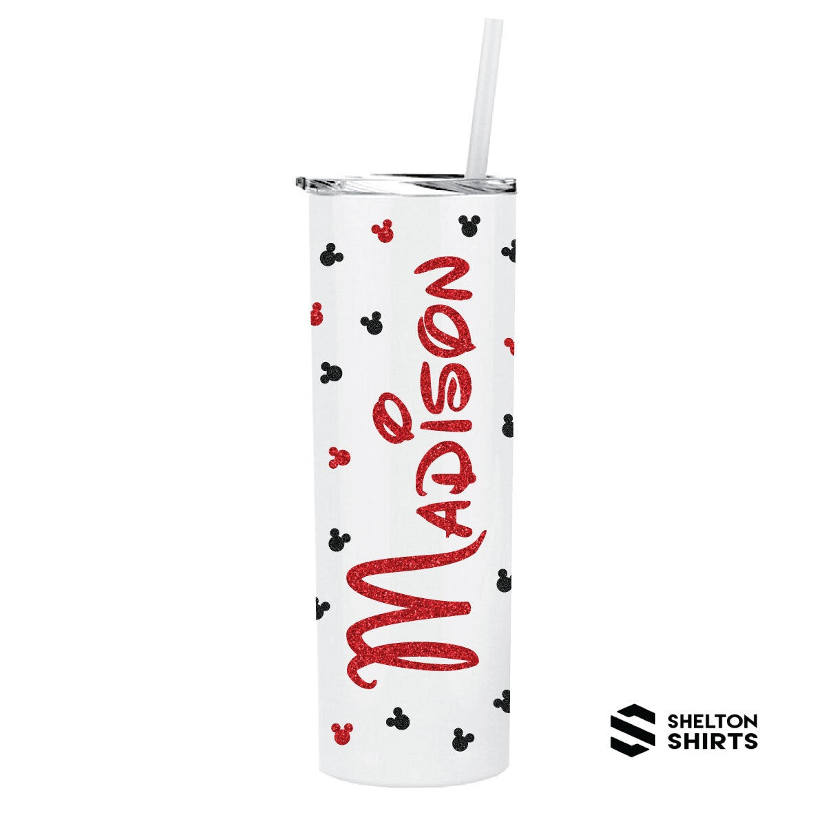 Mouse Heads Confetti Tumbler with Personalized Name up the side