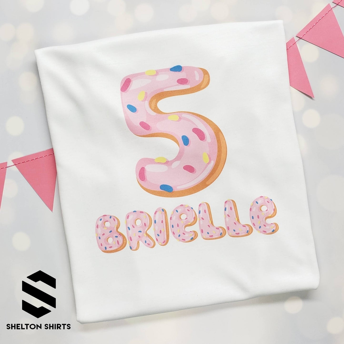 Sweet One Pink Donuts Birthday Shirt with Permanent Print on Toddler Onesie