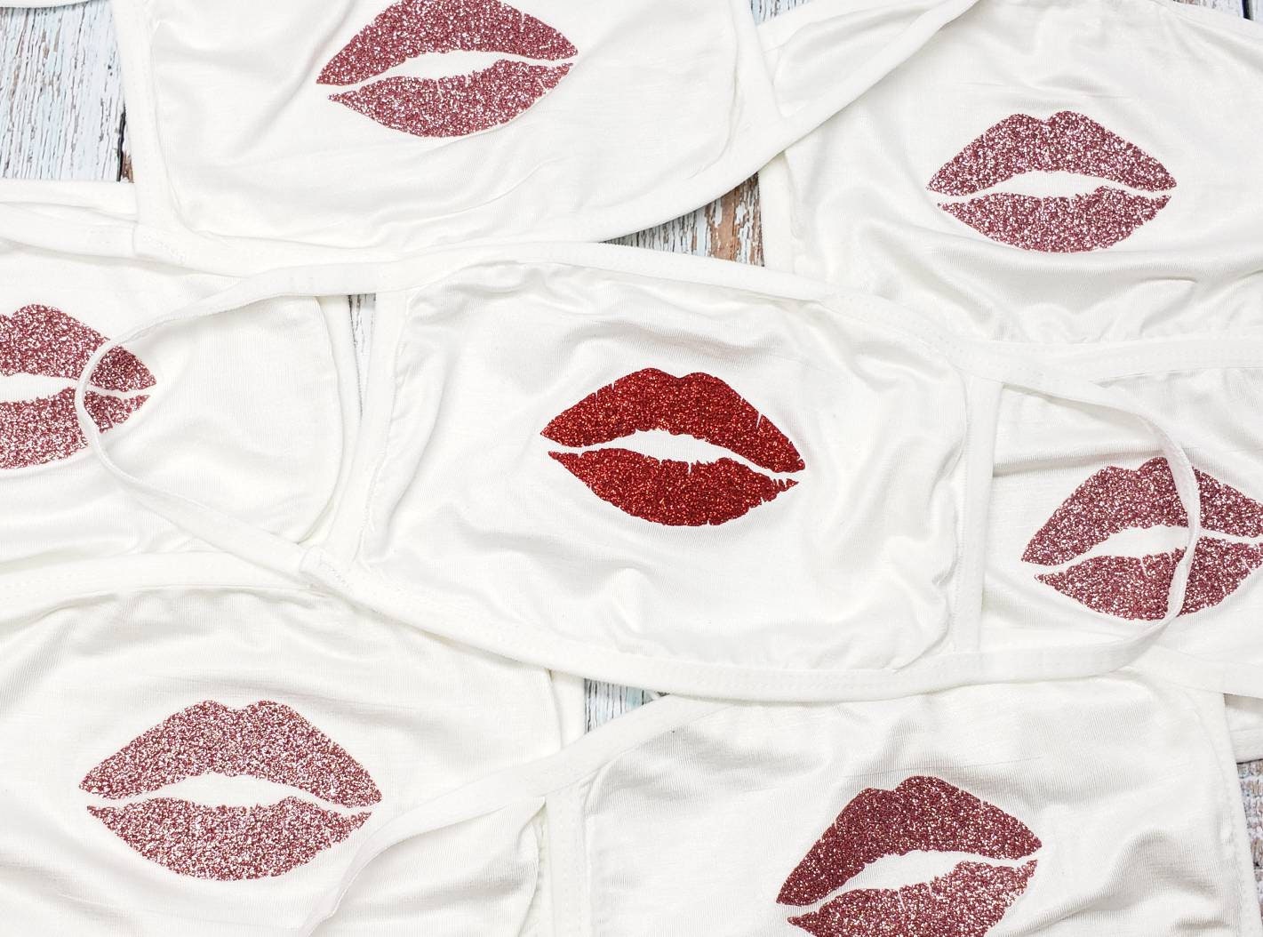 Glitter Lips Bachelorette Party Masks - Set of 5 Face Masks - Birthday Party - Girls Night Out