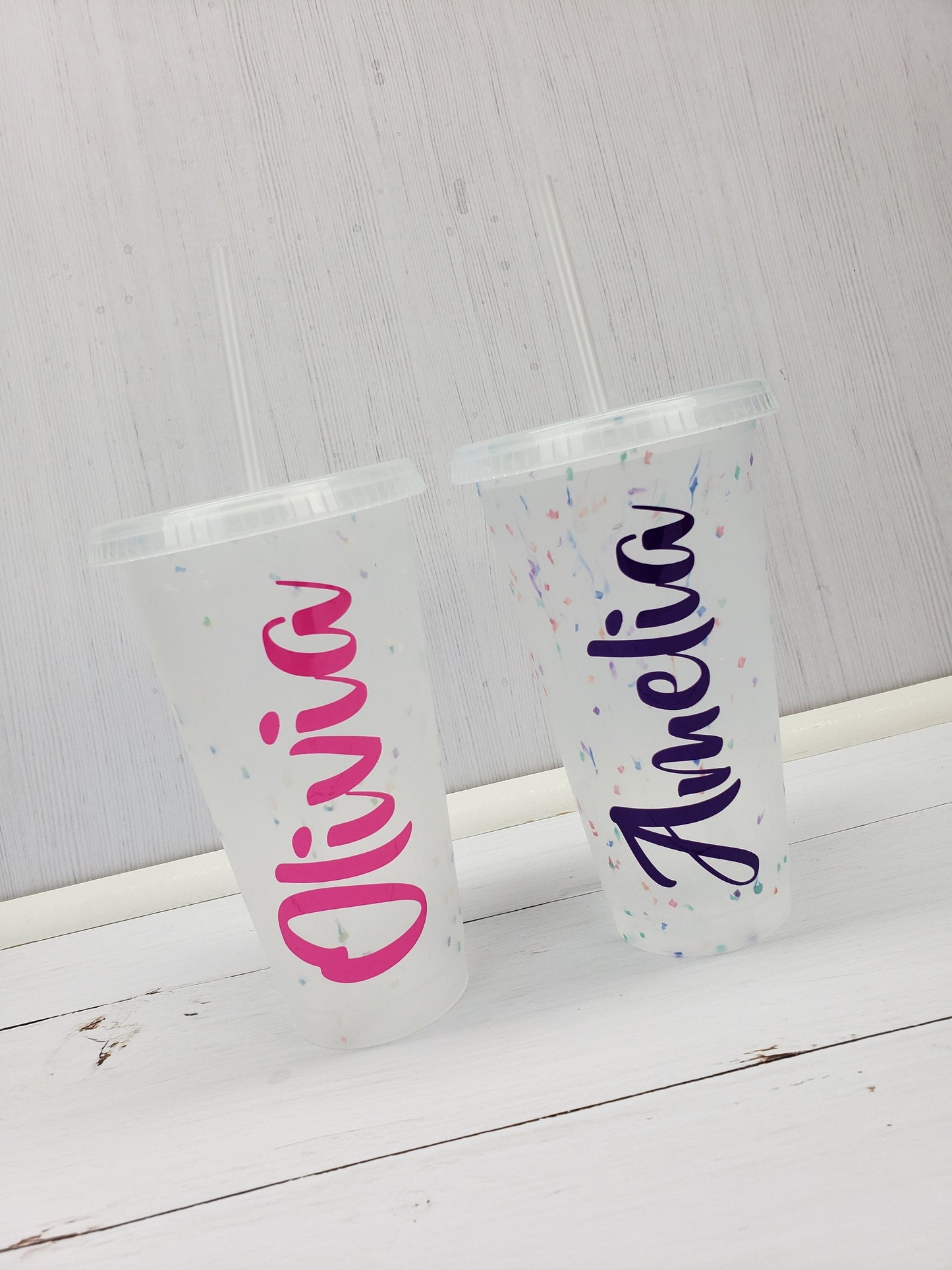 Confetti Color Changing Cup with Color Changing Pink to Purple Name Decal