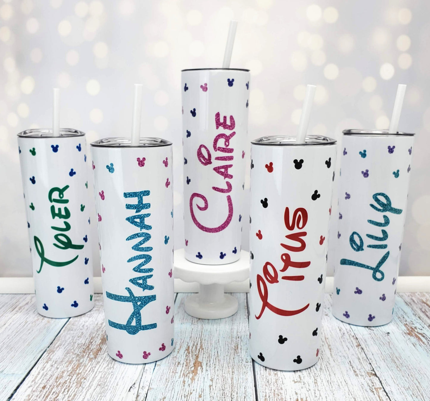 Mouse Heads Confetti Tumbler with Personalized Name up the side