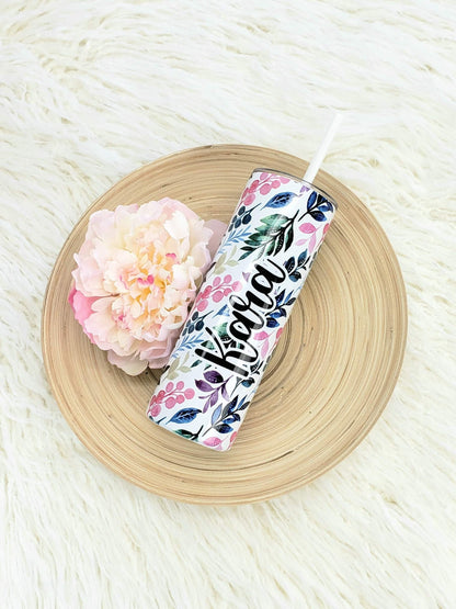 Whimsical Floral Tumbler with Your Name Printed