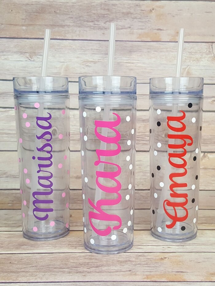 Personalized Teacher's Script Name and Dots Acrylic Clear Tumbler