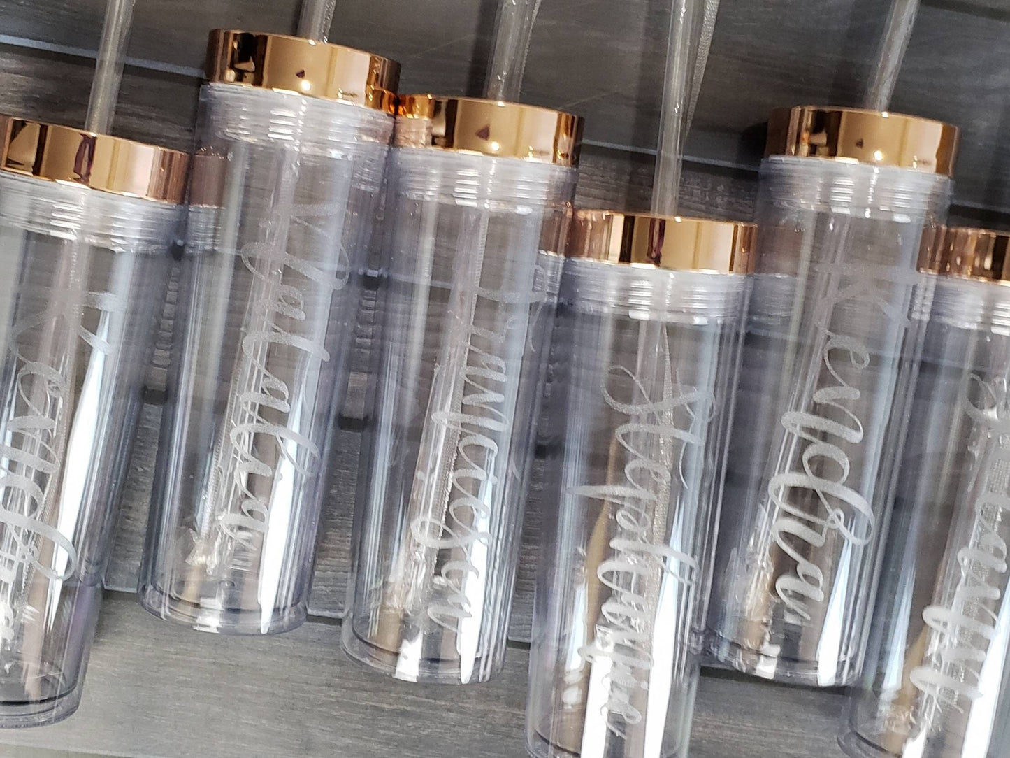 Bridal Party Handwritten Names Engraved on Skinny Clear Acrylic Tumbler