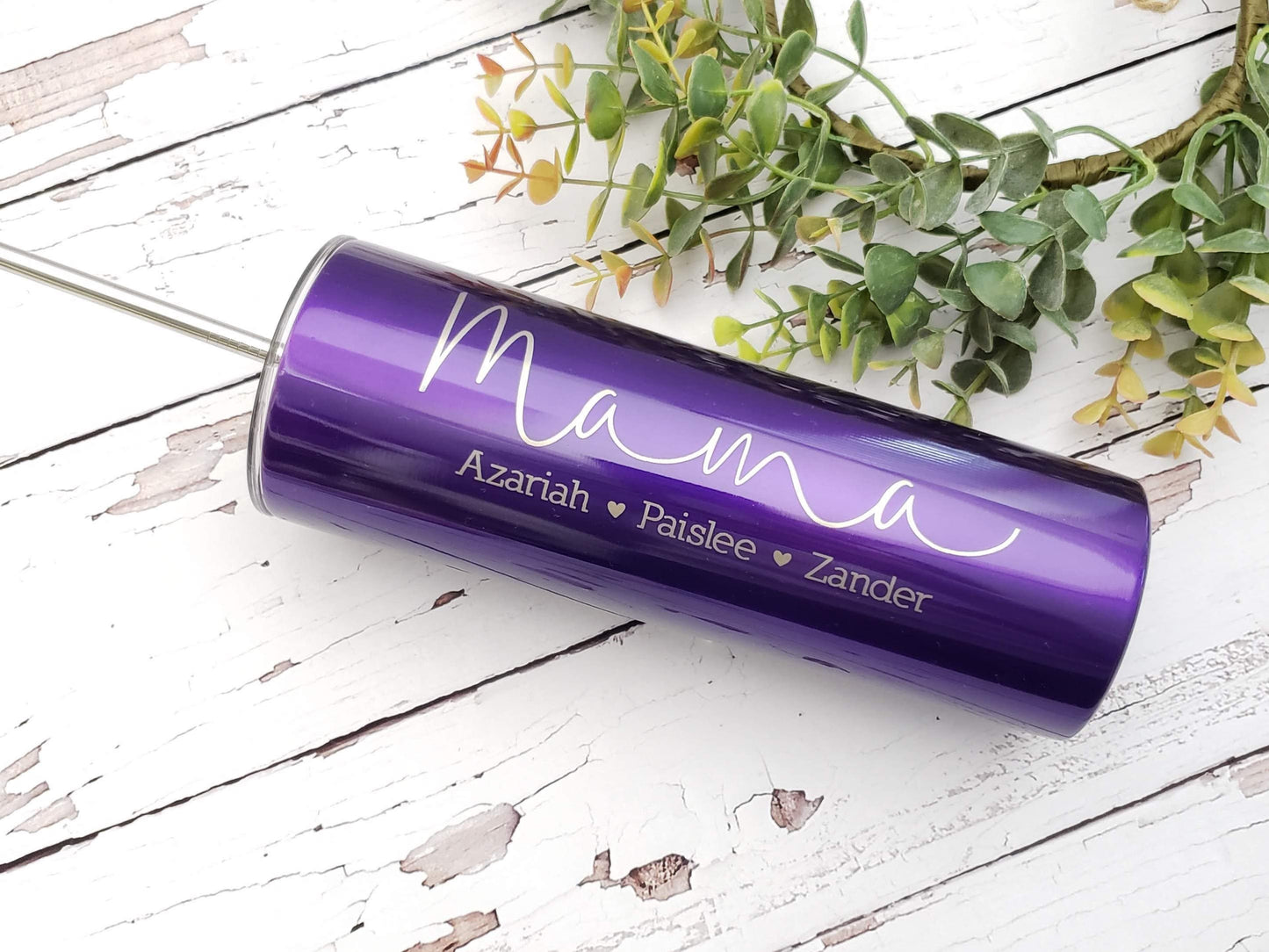 Mama with Kids Names Laser Engraved Matte Blush Tumbler with Straw - Mother's Day Gift