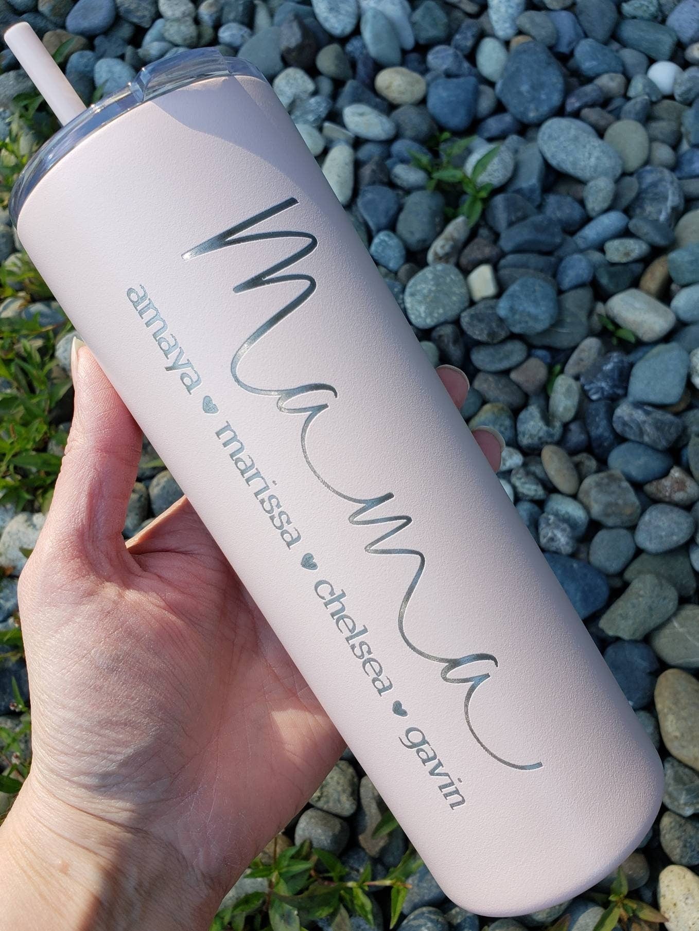 Best Seller! Laser Engraved Mama with Kids Names Tumbler - Christmas Gift