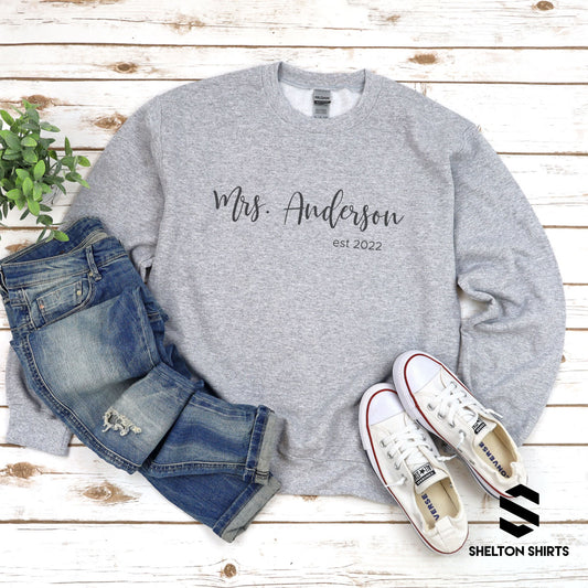 Mrs Bride with Date Personalized Sweatshirt or Shirt
