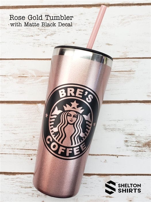 Rose Gold Tumbler with Matte Black Personalized Starbucks Logo Decal –  SheltonShirts