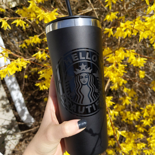 Glitter Blush Hot Tumbler Personalized Black Starbucks Logo