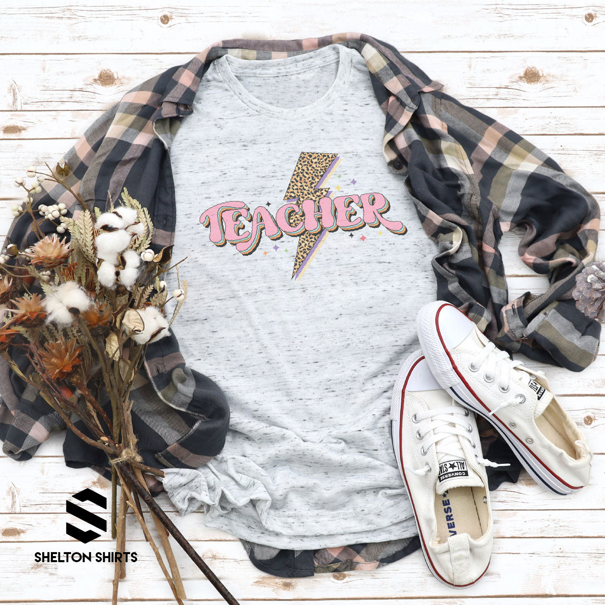 Teacher with Leopard Print Lightning Bolt Cute Teacher Shirt