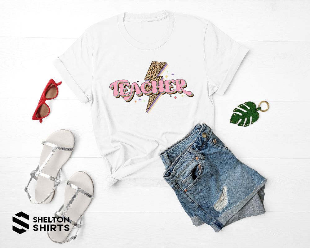Teacher with Leopard Print Lightning Bolt Cute Teacher Shirt