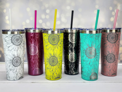 Sunflower Engraved Personalized Name Tumbler