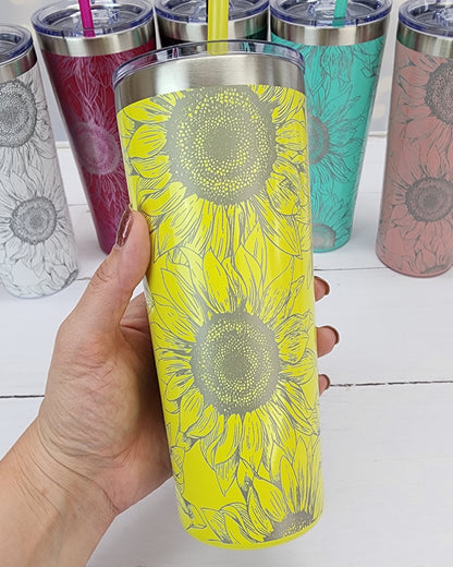 Sunflower Engraved Personalized Name Tumbler