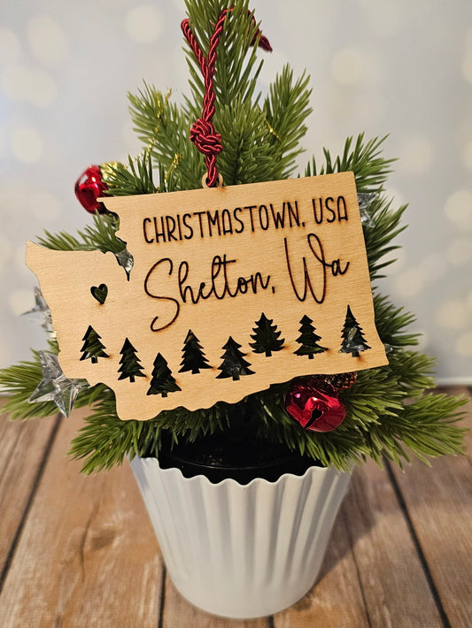 Christmastown USA Shelton Washington Wood Ornament