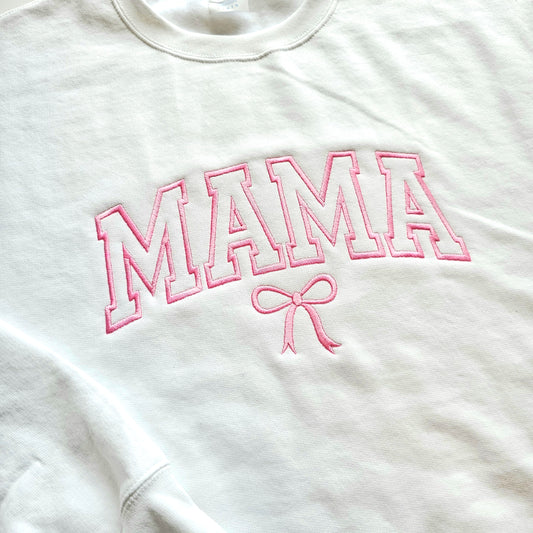 Embroidered Mama with Bow Crewneck Sweatshirt