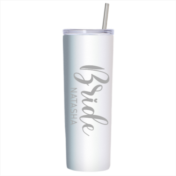Bride and Groom Laser Engraved Tumbler with Your Choice of Script Font on the side