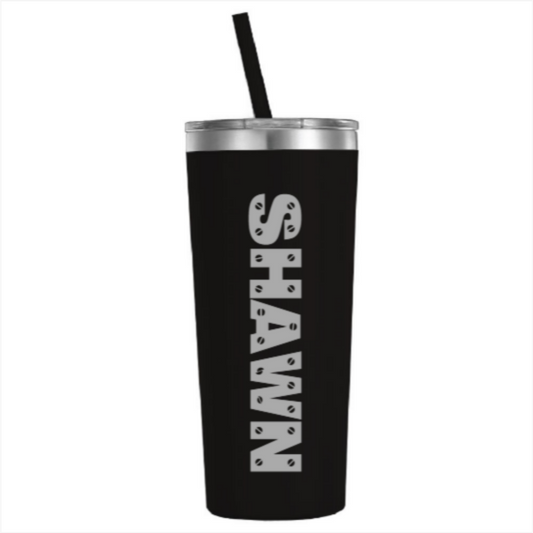 Engraved Black Tumbler with Stainless Screw Font - Double Wall Insulated Tumbler