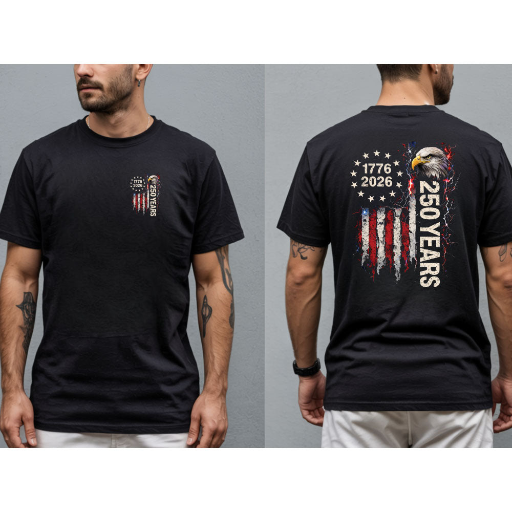 4th of July Flag 250 Years Black Gildan T-Shirt